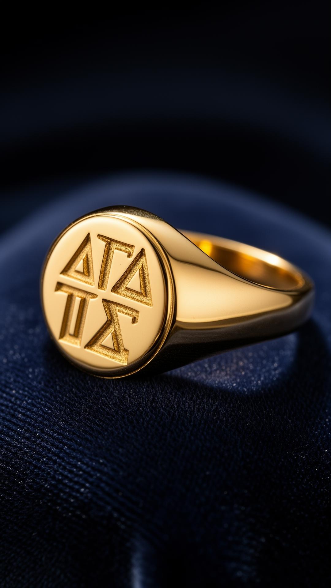 Steel signet ring laser engraved with Greek letters